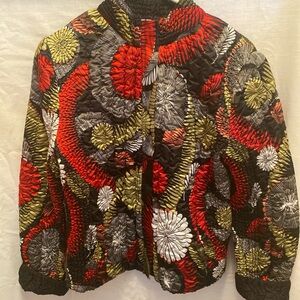 Wacky Art to Wear Silky Quilted Jacket Size XL Multicolor Crinkle Boho Artsy Top
